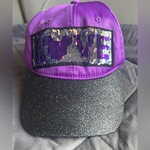 Disney Parks Hat Baseball Cap, Mickey Mouse LOVE SEQUINS, Purple Strapback